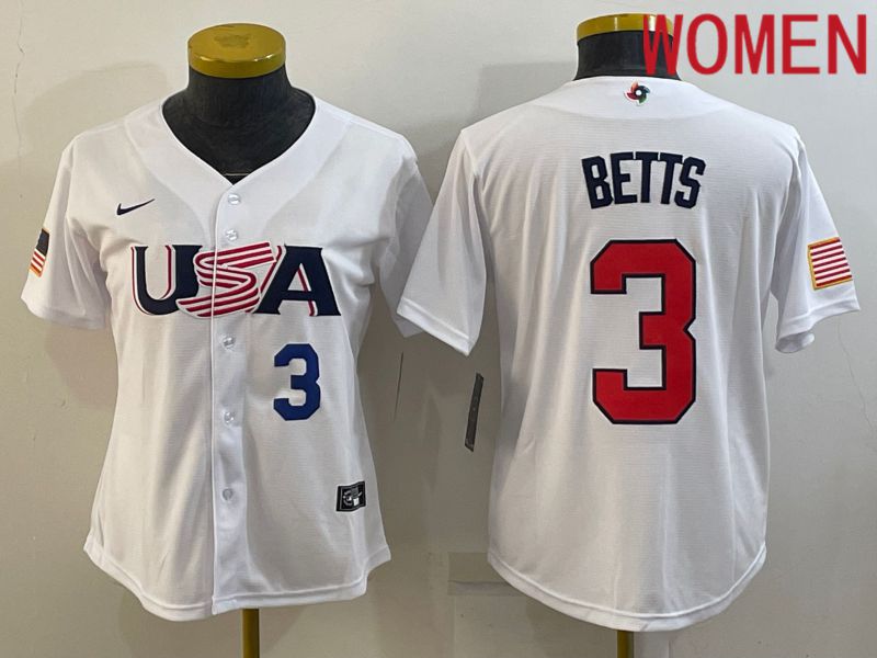 Women 2023 World Cub USA 3 Betts White Nike MLB Jersey3